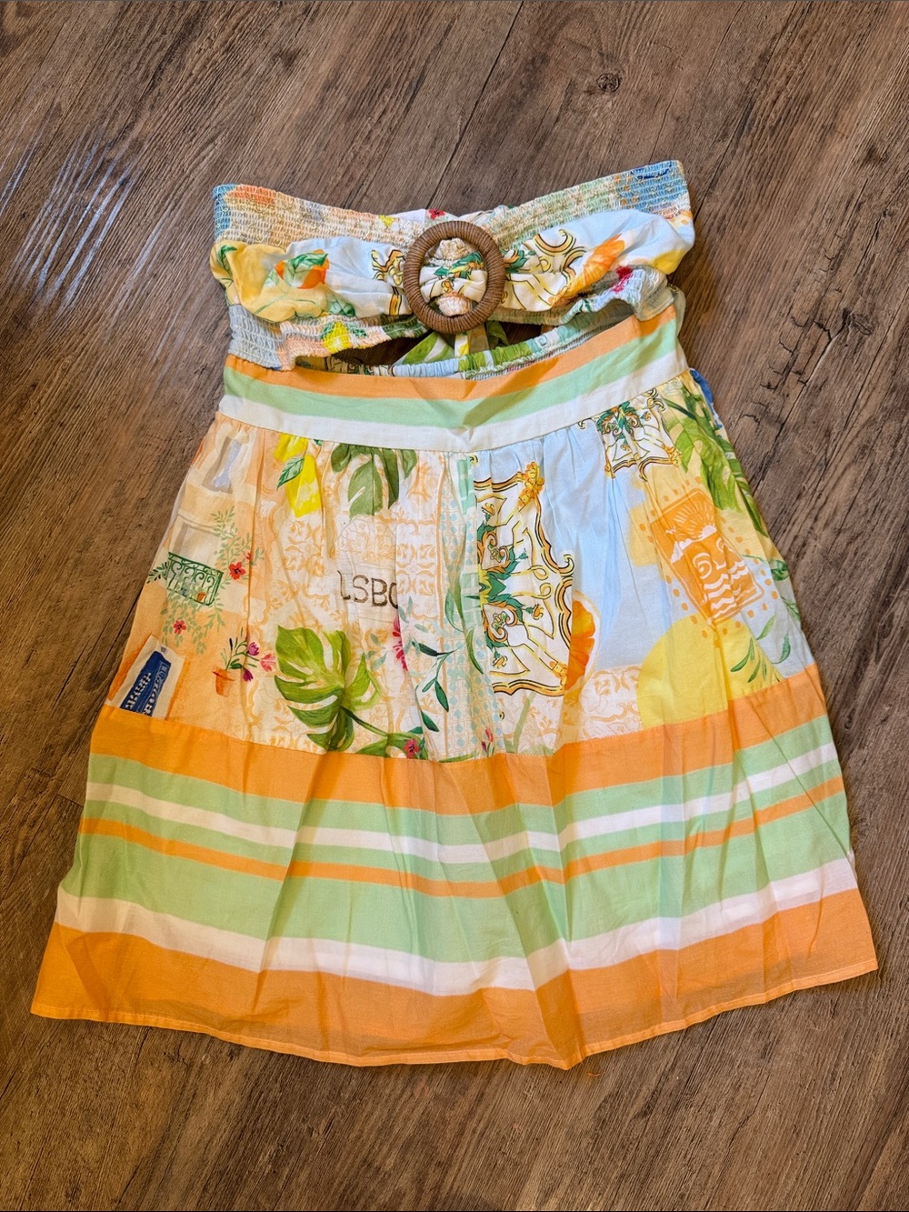 River Island Strapless Tropical Belted Mini Dress — Yellow, Green & Orange